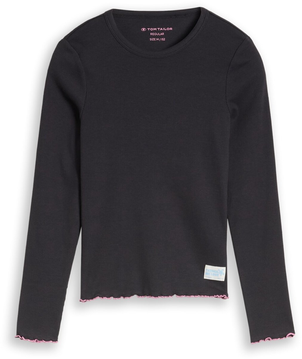 Tom Tailor - T-shirt met lange mouwen en geribde structuur - Maat 152 - coal grey