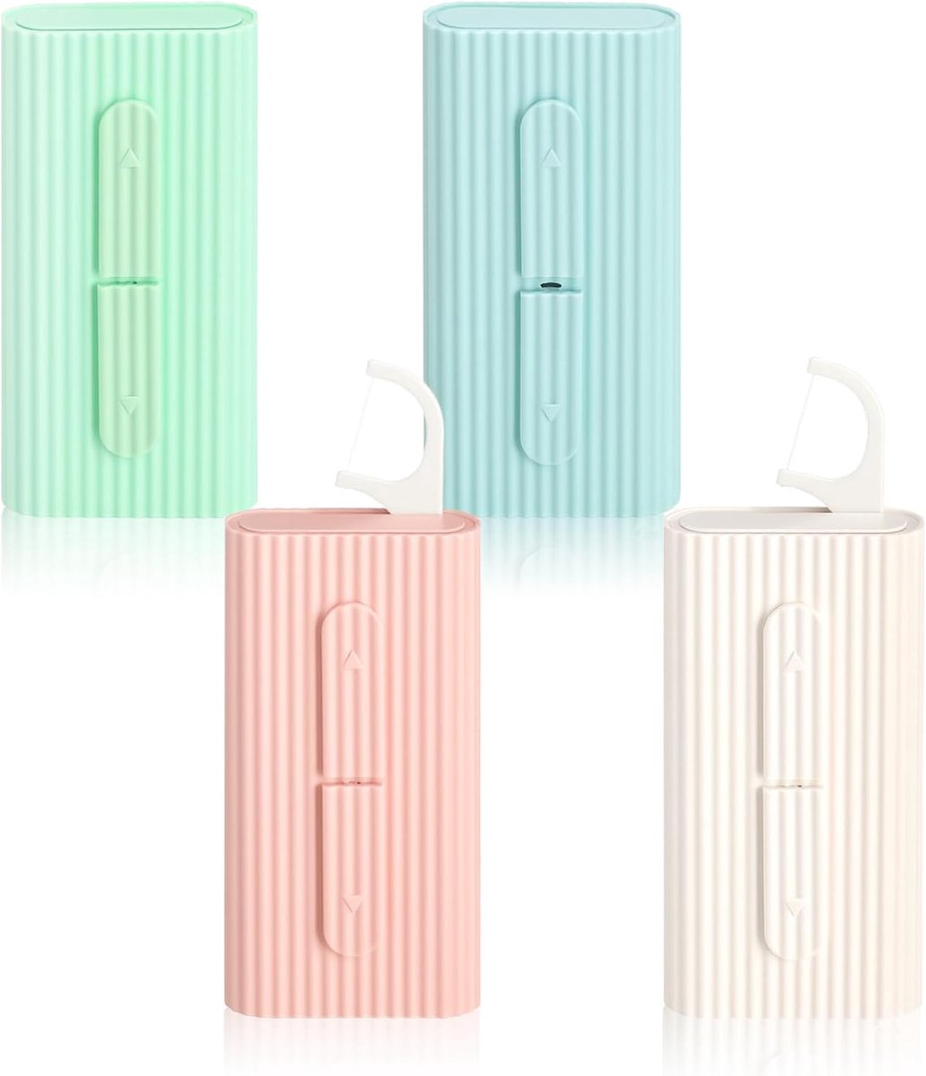 Flossdispenser set van 4 - navulbare tandflossen - hygiënisch deksel - perfecte mondverzorging - ShopVlot