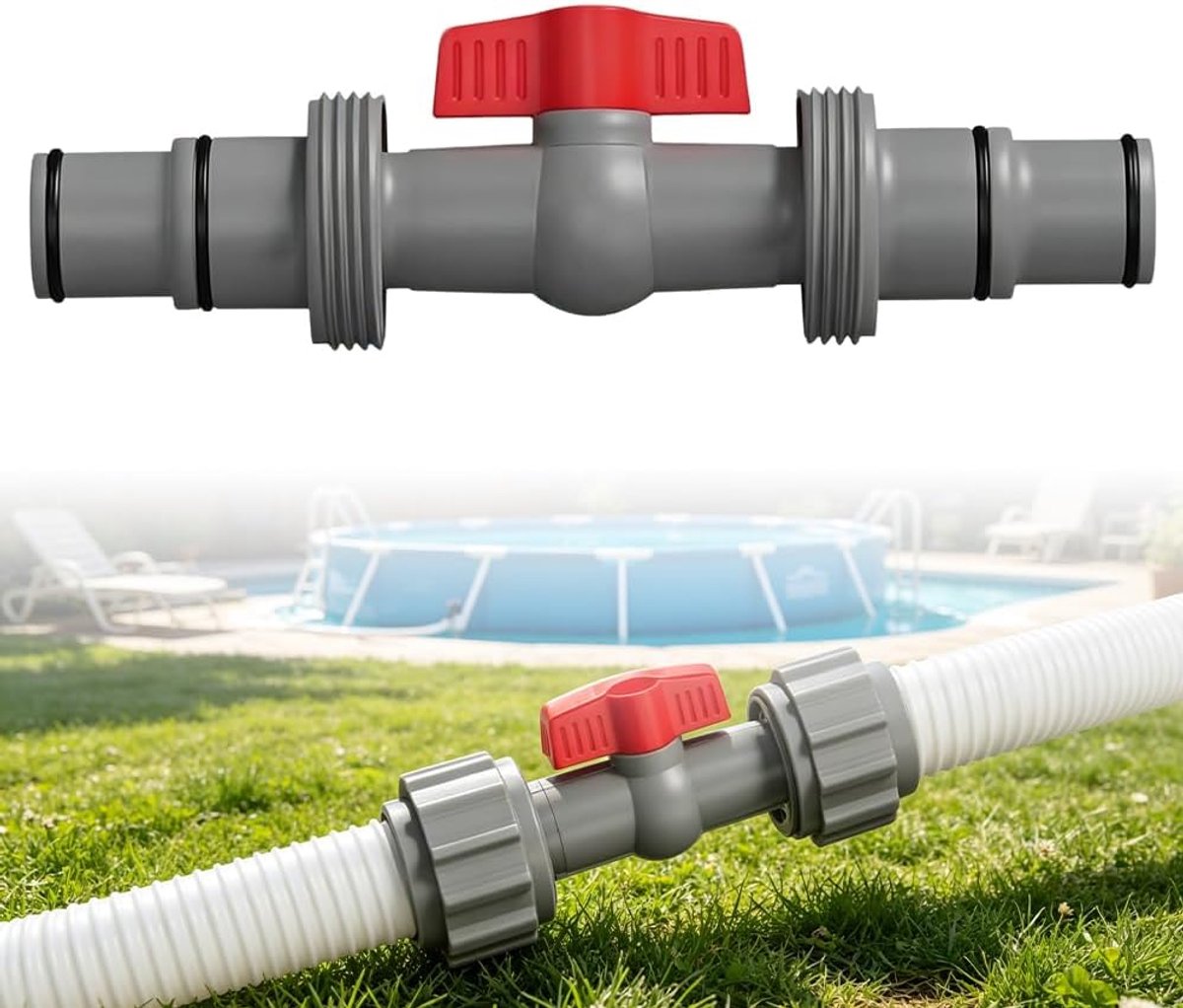 Poolslang aansluiting 32 mm tot 38 mm - kunststof - afsluitklep - eenvoudig te vervangen - ShopVlot