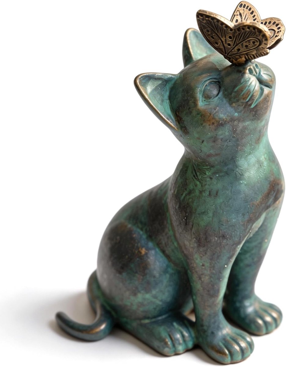Tuindecoratie kat - schattige kat met vlinder - retro design - weerbestendig voor buiten - ShopVlot