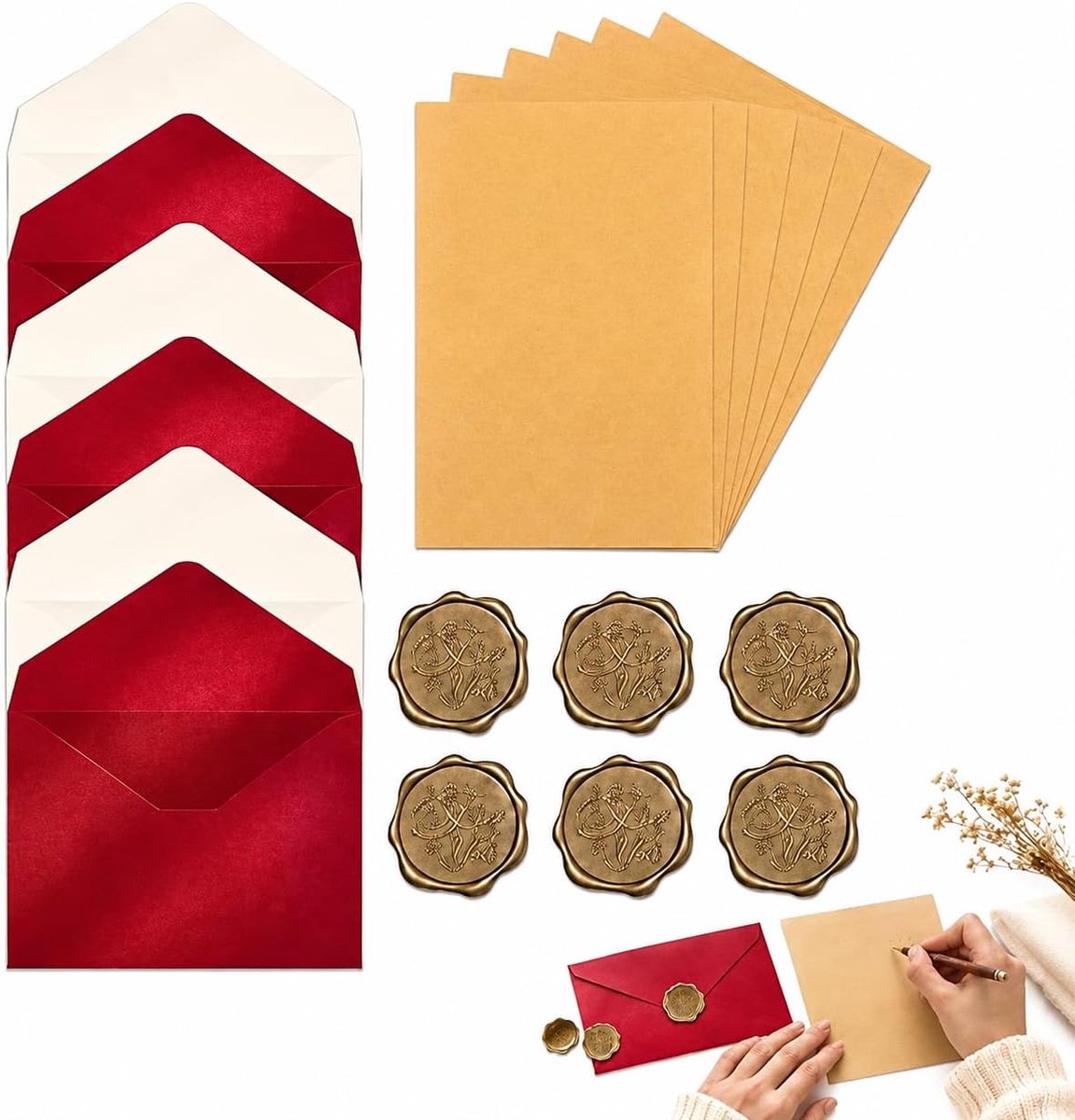 Vintage schrijfpapier set met enveloppen - 20 gelijnde vellen en 6 kraft enveloppen - Perfect voor liefdesbrieven - ShopVlot