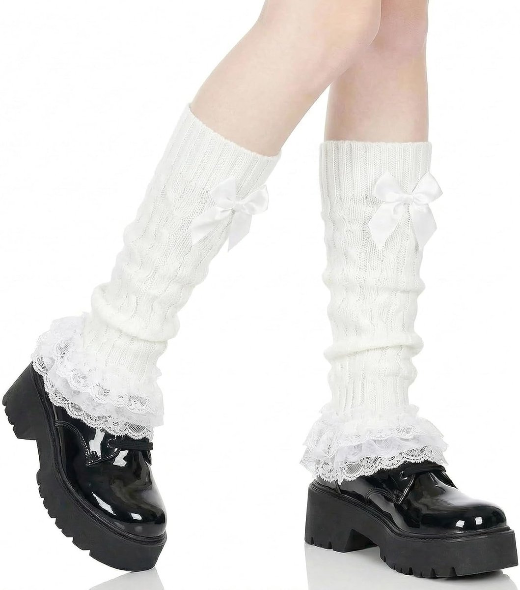 Legwarmers kniehoog - zacht - met strik en kant - ideaal voor Lolita kostuum - ShopVlot