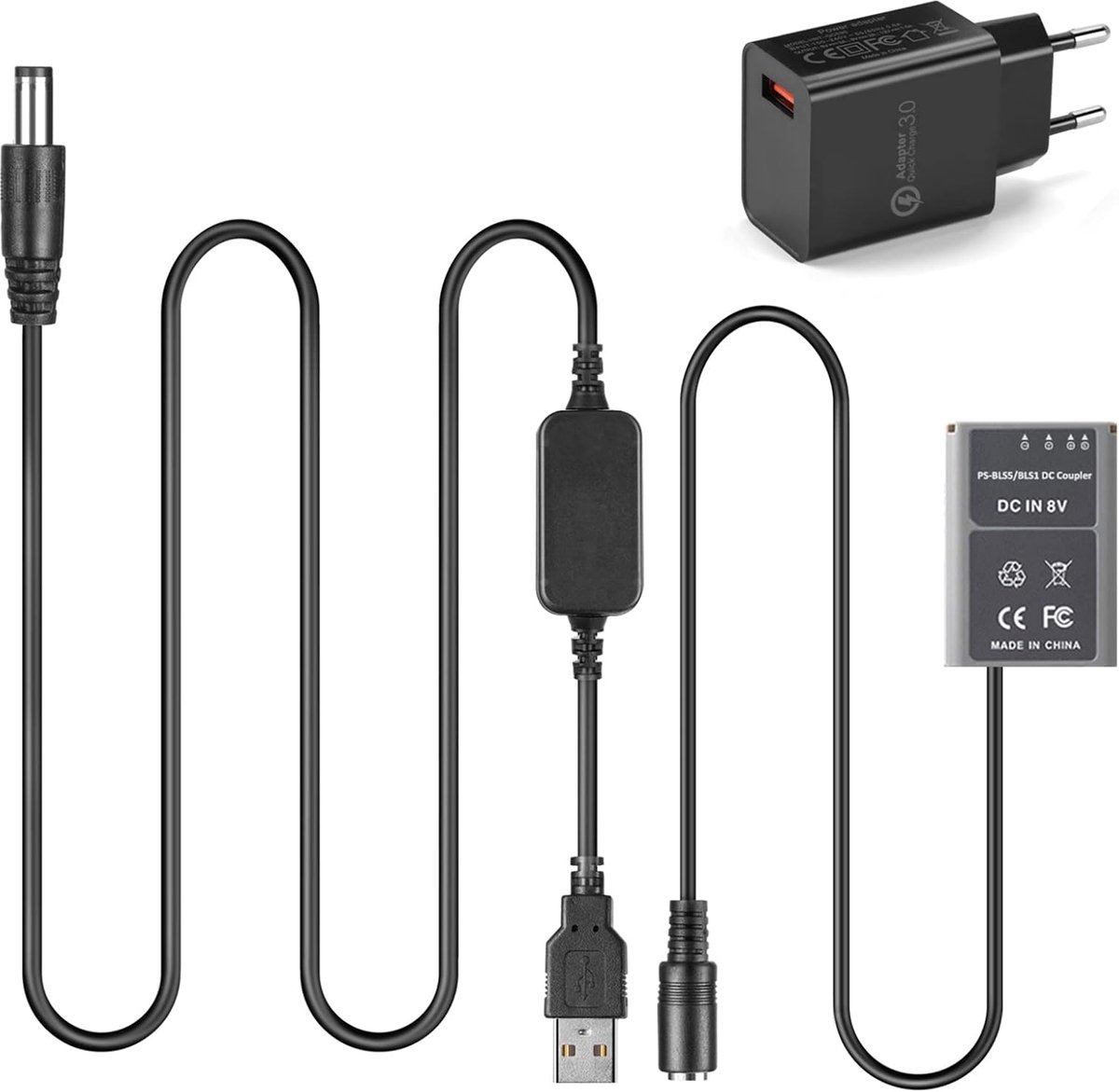Dummy batterij BLS-5 - DC coupler met USB-kabel - voor Olympus Pen E-PL7 E-PL5 E-PM2 - ShopVlot