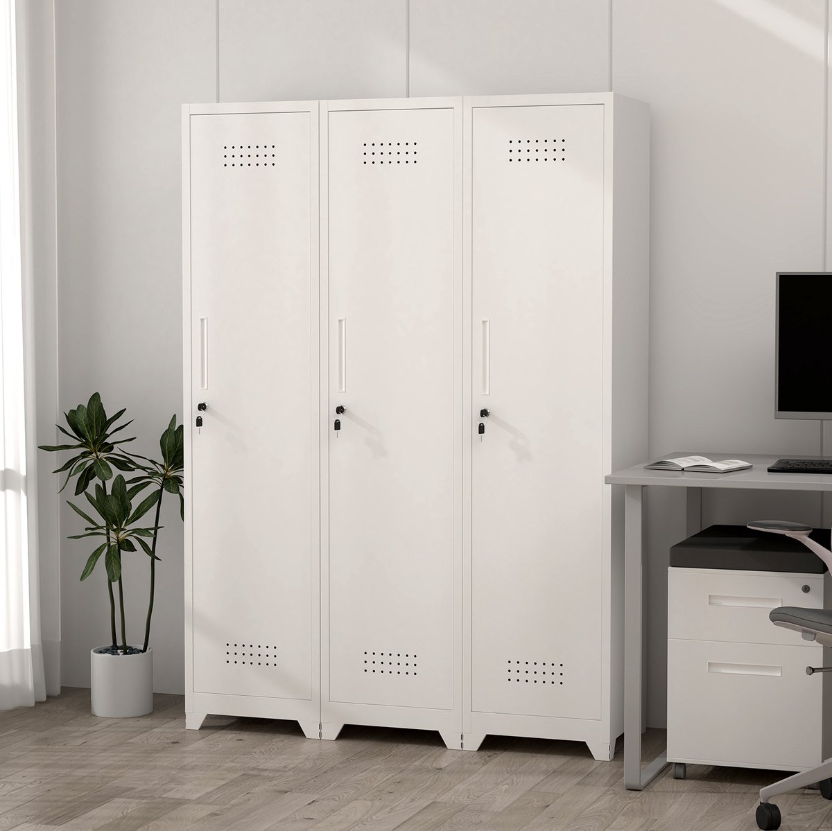 STILVORA Metalen Opbergkast - Smal Hoog Kast Met Slot, Planken En Hangroede - Voor Keuken, Berging En Garage - Wit - 40x40x165 Cm