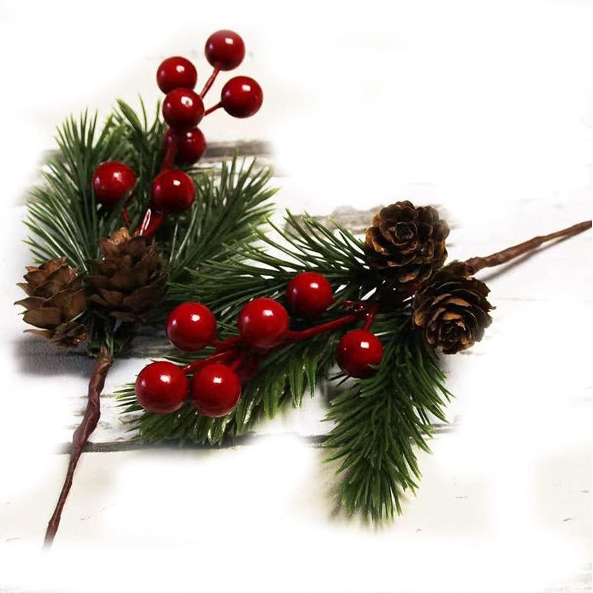 Pine Cone Takjes - Rode Bessen - Kunstmatige Dennentakken voor Kerstdecoratie - ShopVlot
