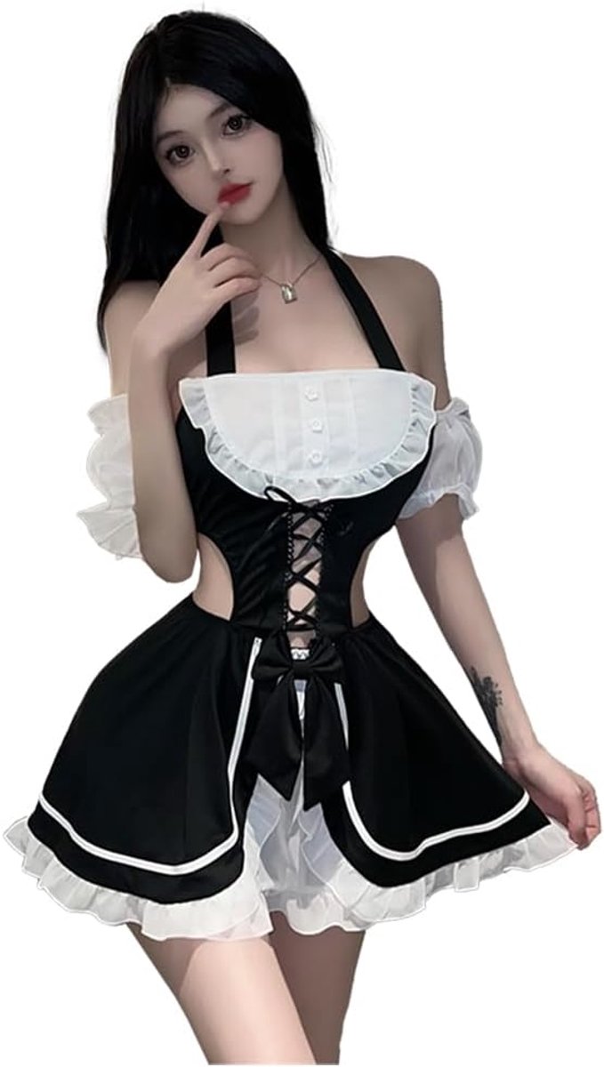 Cosplay ondergoed Franse dienstmeid - zwart - kant details - perfect voor feesten - ShopVlot