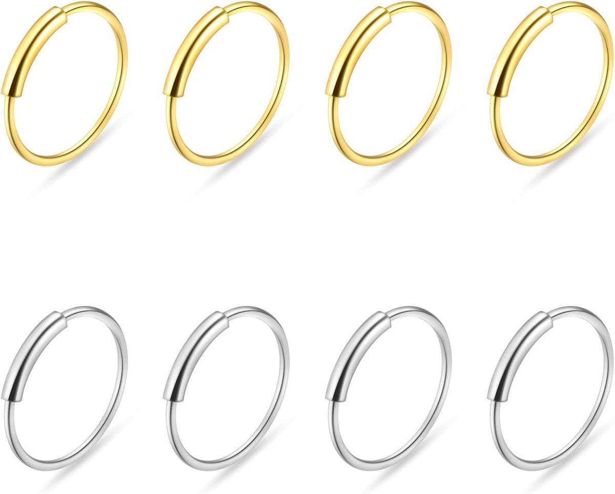 Neusringen set 8 stuks - 8 mm - goud en zilver - hypoallergeen en comfortabel - ShopVlot