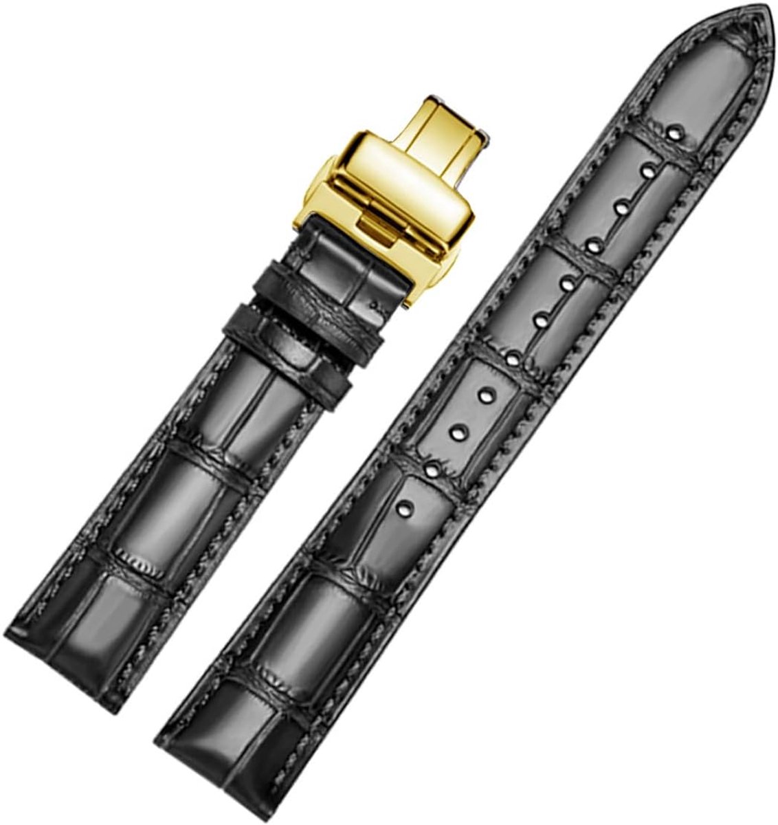 Leren Horlogeband XXL 18mm-22mm - Zwart+Goud - Snelle Ontgrendeling - Stijlvolle Upgrade - ShopVlot