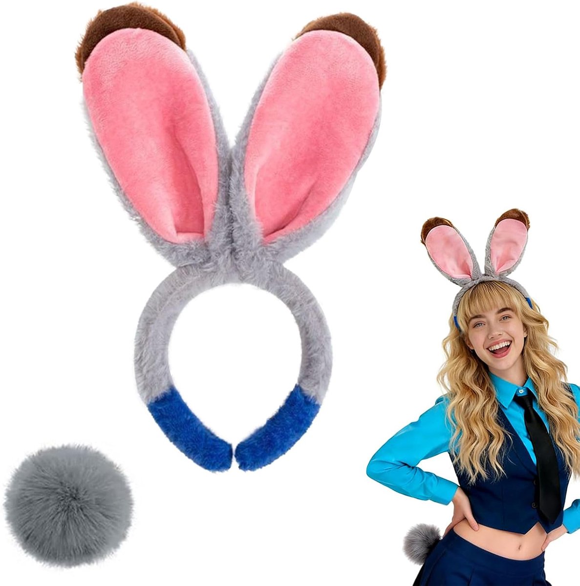 Haasoren Hoofdband - Grijze Kostuumaccessoires - Zachte en Flexibele Oren - Perfect voor Carnaval - ShopVlot