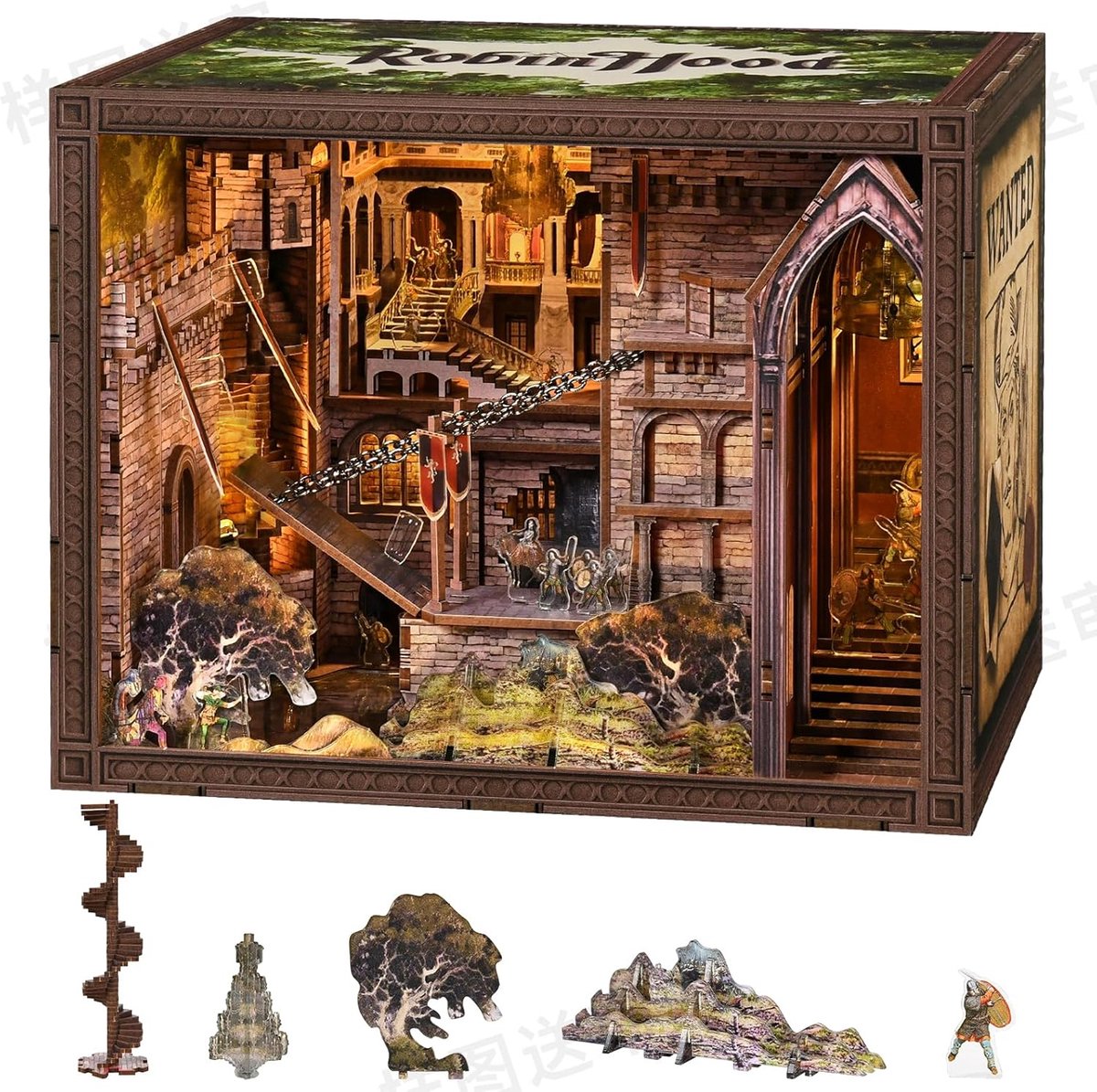 Miniatuur boekhoek bouwset - Robin Hood - 3D dollhouse met LED verlichting - Creëer een gezellige leeshoek - ShopVlot
