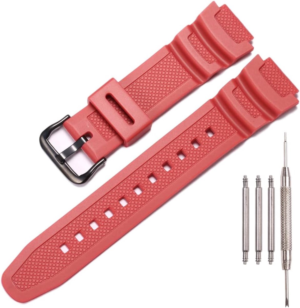 Vervangende horlogeband - Rood rubber - Waterdicht - Geschikt voor Casio AE-1000W en meer - ShopVlot