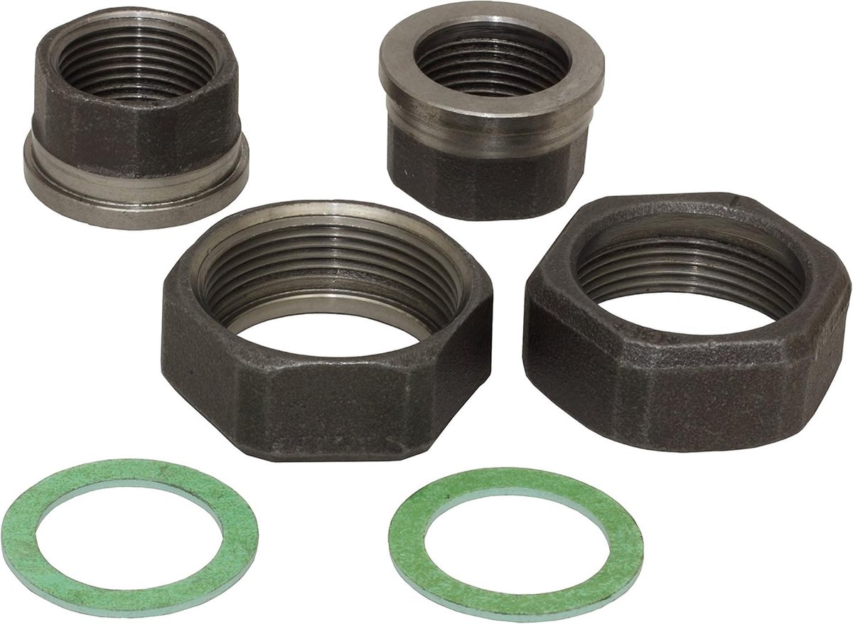 Pumpconnector set DN 25 (1") IG x DN 40 (1 1/2") IG - gehard gietijzer - voor pompen en circulatie - ShopVlot