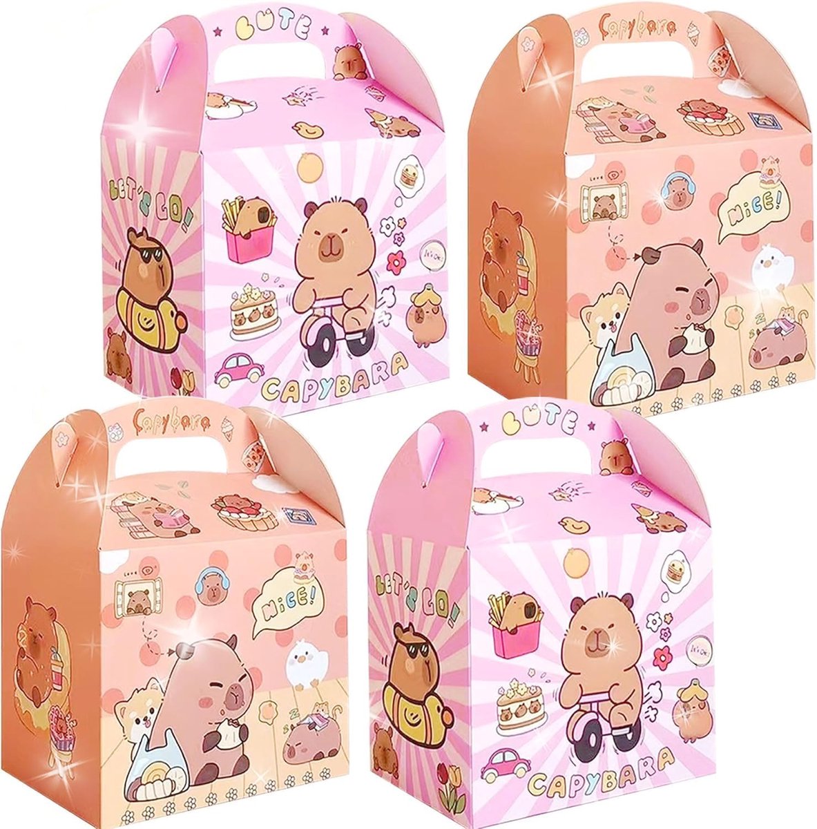 Geschenkdozen capybara 12 stuks - vrolijke ontwerpen - met handvat - ideaal voor feestjes - ShopVlot