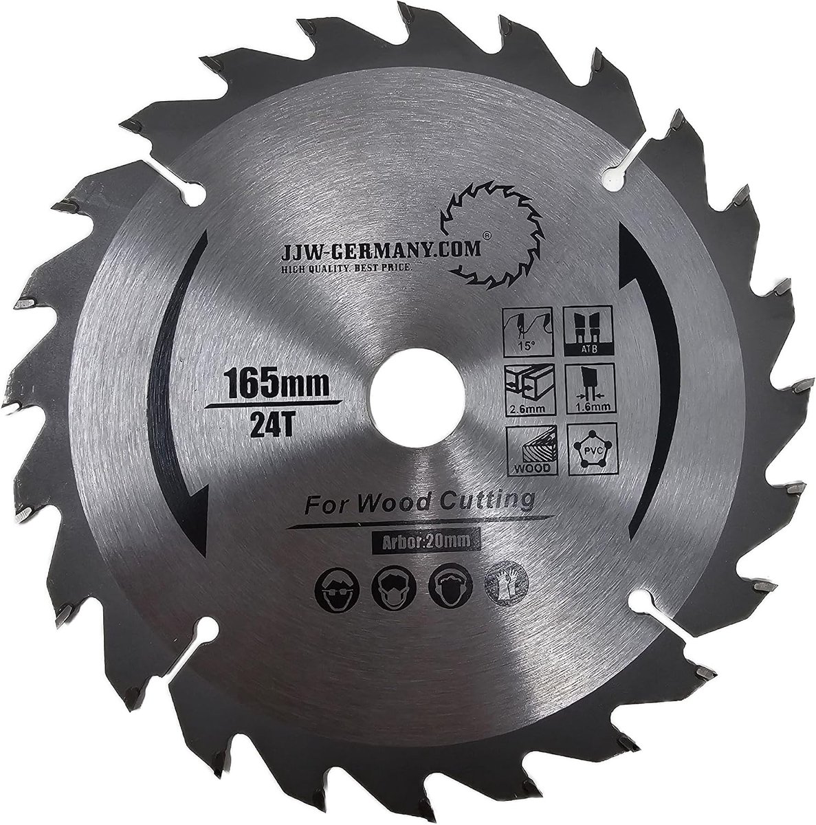 cirkelzaagblad 165 x 20 mm - 24 HM tanden - industrieel kwaliteit - voor houtbewerking - ShopVlot