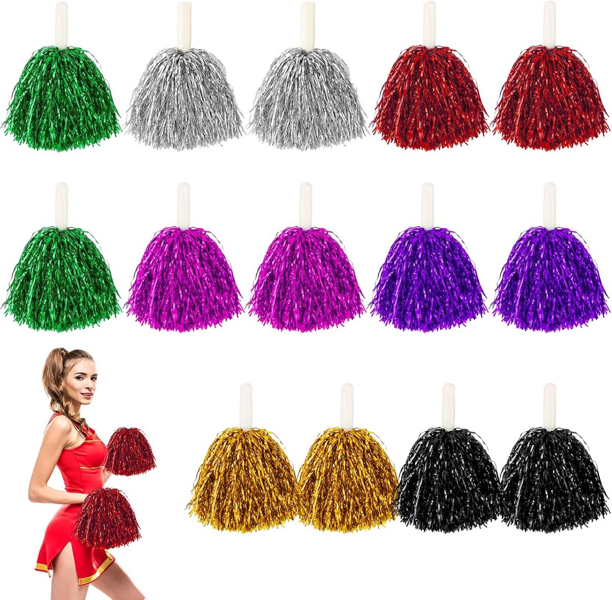 Cheerleaderpoms 14 stuks - levendige kleuren - duurzaam kunststof - ideaal voor sportevenementen - ShopVlot