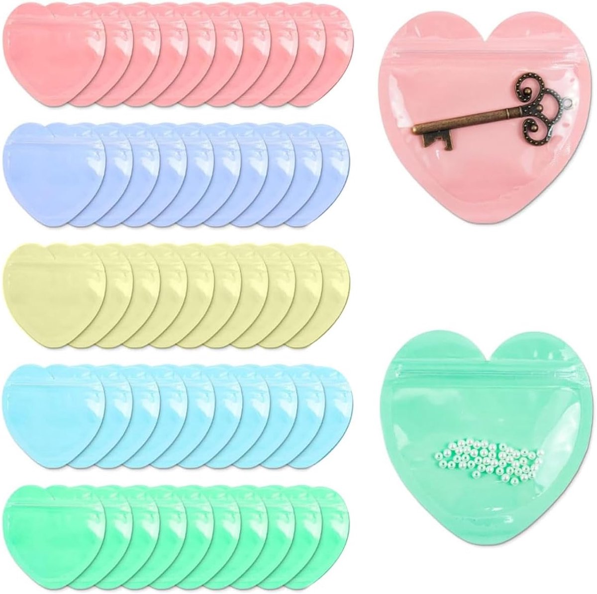 Hersluitbare kunststof sieradenzakjes 10x8 cm - transparant hartvorm - 50 stuks voor sieraden - ShopVlot