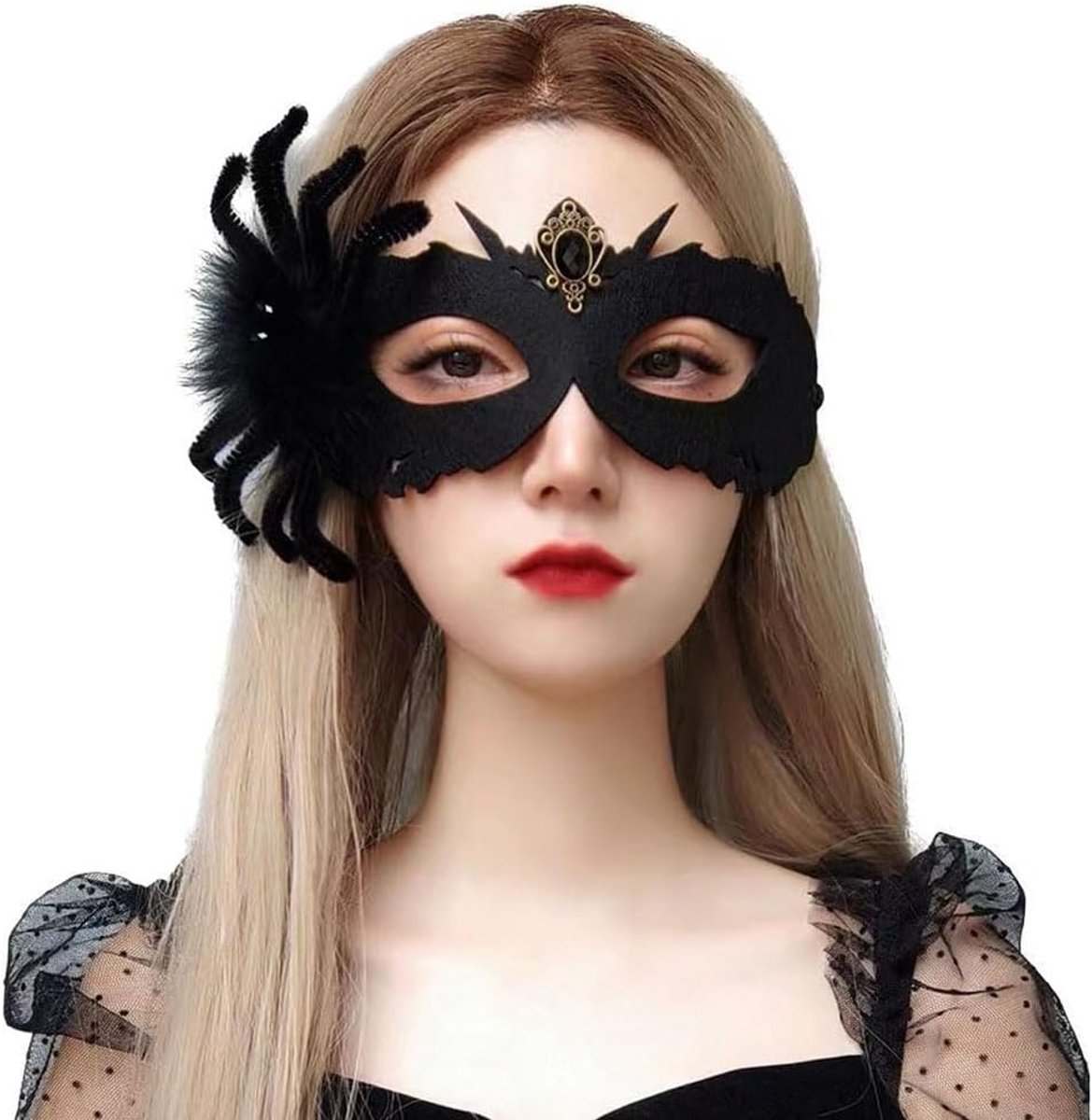 Halloween masker half gezicht - kristallen bloemspider - voor dames en meisjes - perfect voor feesten - SnelShoppen