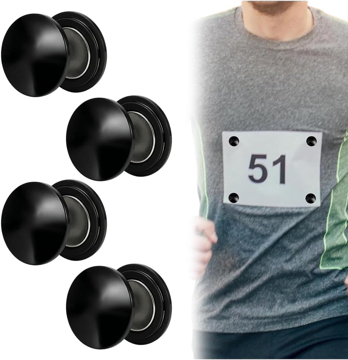 loopbaanuitrusting 4 magnetische startnummerbevestigingen - roestvrij - veilige magneetsluiting - beschermt kleding - SnelShoppen