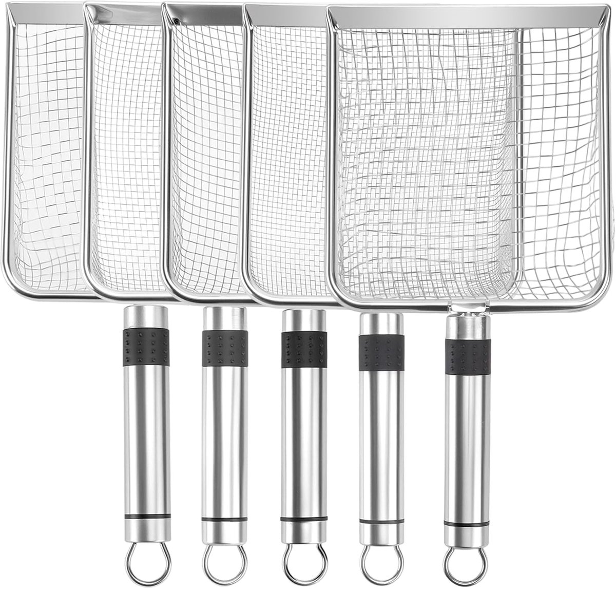 Zandzeef set van 5 - 28,5 x 14 cm - RVS - Ergonomische handgreep - Voor efficiënt zeven in de tuin - SnelShoppen
