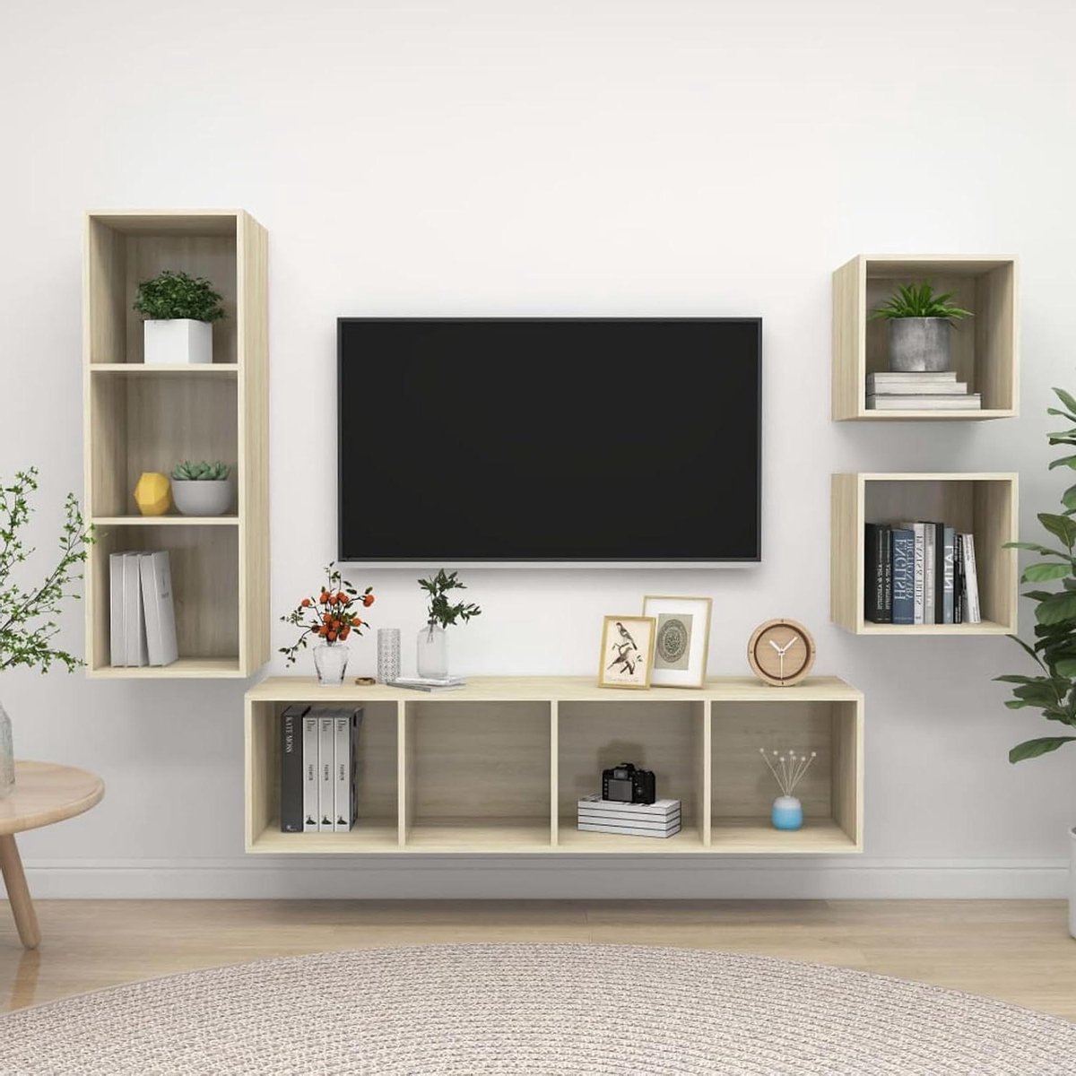 Tv-meubelset - Muurkast Set - Woonkamer Opbergen - Aan de muur bevestigd - 4 stuks - Sonoma eiken