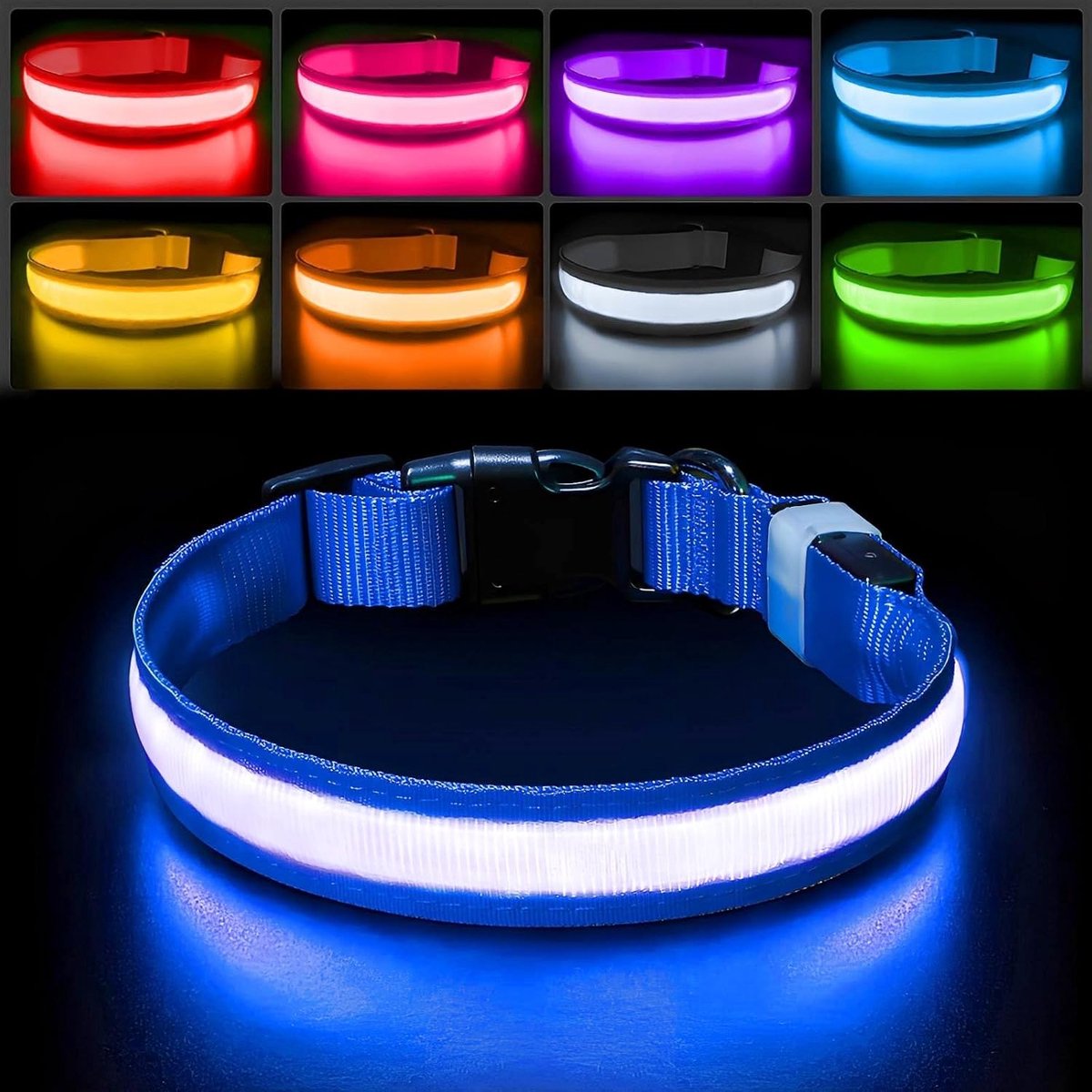 LED hondenhalsband oplaadbaar - 7 kleuren en 9 lichtmodi - waterdicht en verstelbaar - SnelShoppen