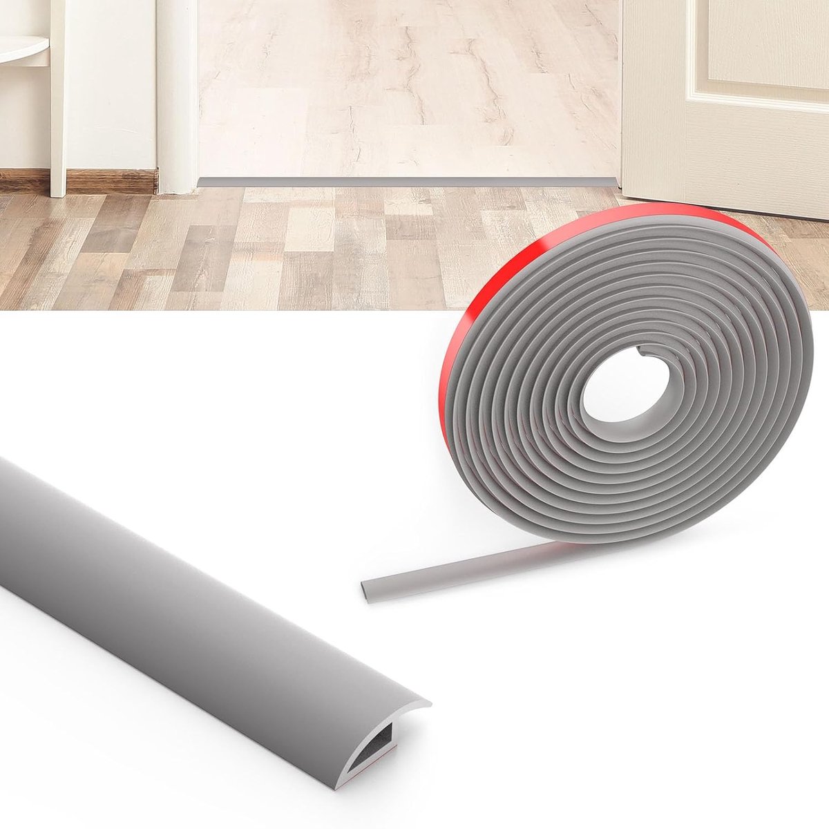 Overgangsstrip PVC 3 m x 3.5 cm - Zelfklevend - Grijs - Eenvoudige installatie zonder boren - SnelShoppen