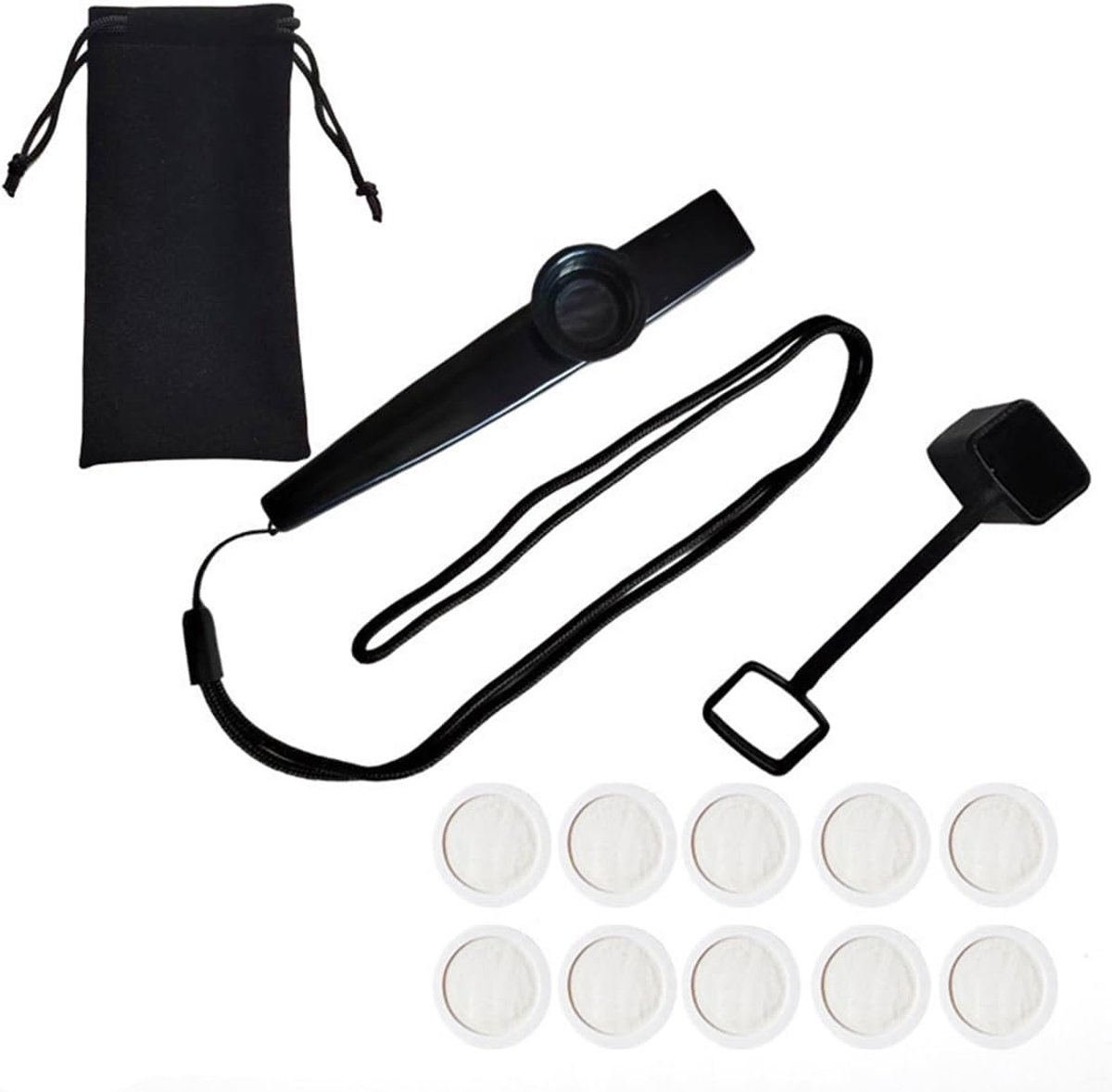 Kazoo set met opbergtas - zwart - inclusief 10 fluitmembranen - voor vrolijke muzikale momenten - SnelShoppen