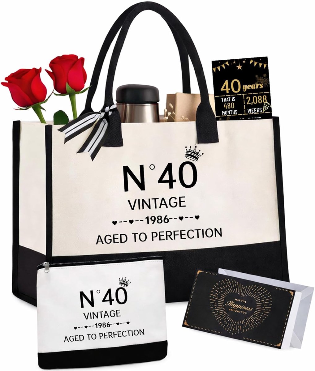 Canvas tas 40e verjaardag - vintage no. 40 - handtas & make-uptas - perfect reisaccessoire - SnelShoppen