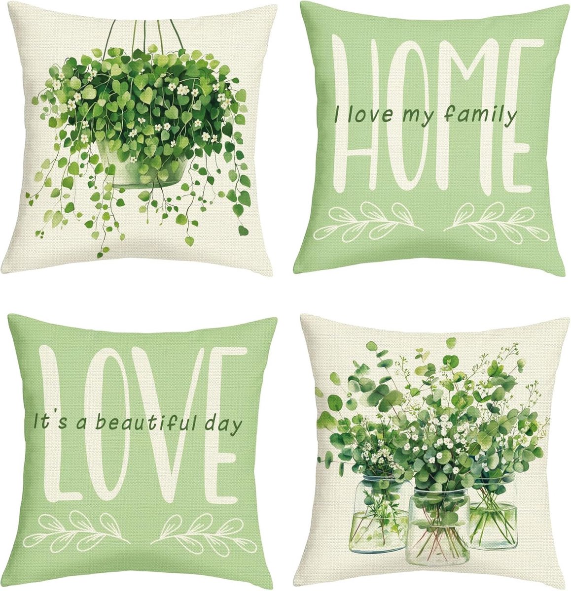 Decoratieve Kussenhoezen 45 x 45 cm - Set van 4 - Zomer Groene Bladeren - Verfrissende Sfeer voor Woonkamer - SnelShoppen