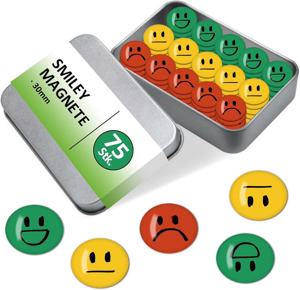 Magneten set - 75 smiley magneten - gelukkige, neutrale en verdrietige gezichten - ideaal voor whiteboards - SnelShoppen