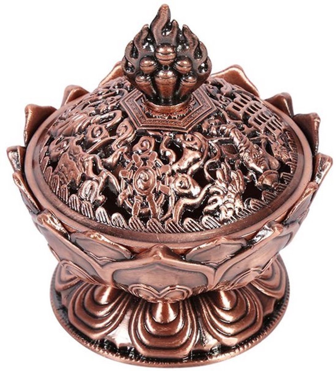 Lotus Flower Wierookbrander - Handgegraveerd Antiek Stijl - Zink Legering - Meditatie en Slaap Hulp