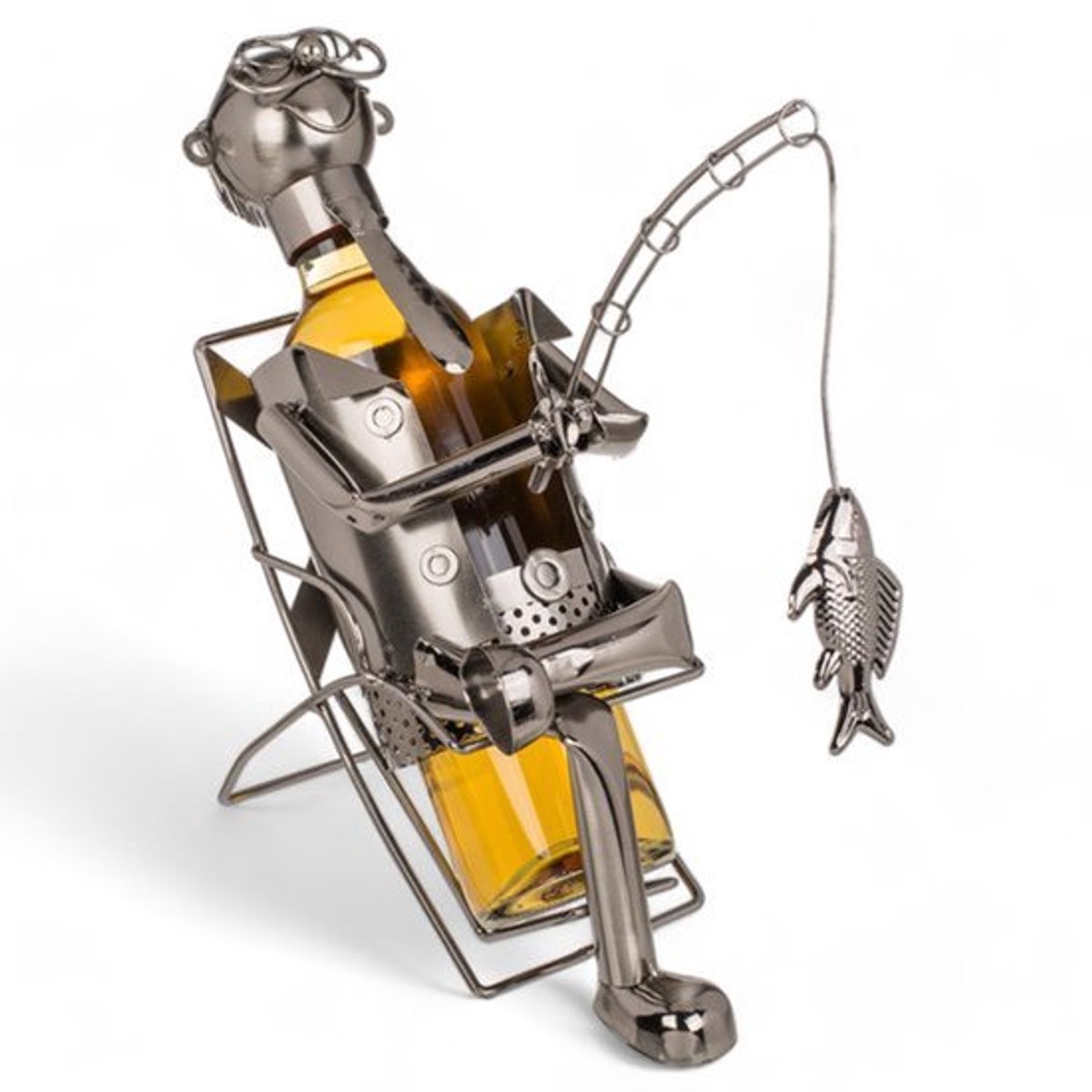 Metal Wine Bottle Holder Fisherman - Uniek Design - Ongeveer 26 x 21 cm