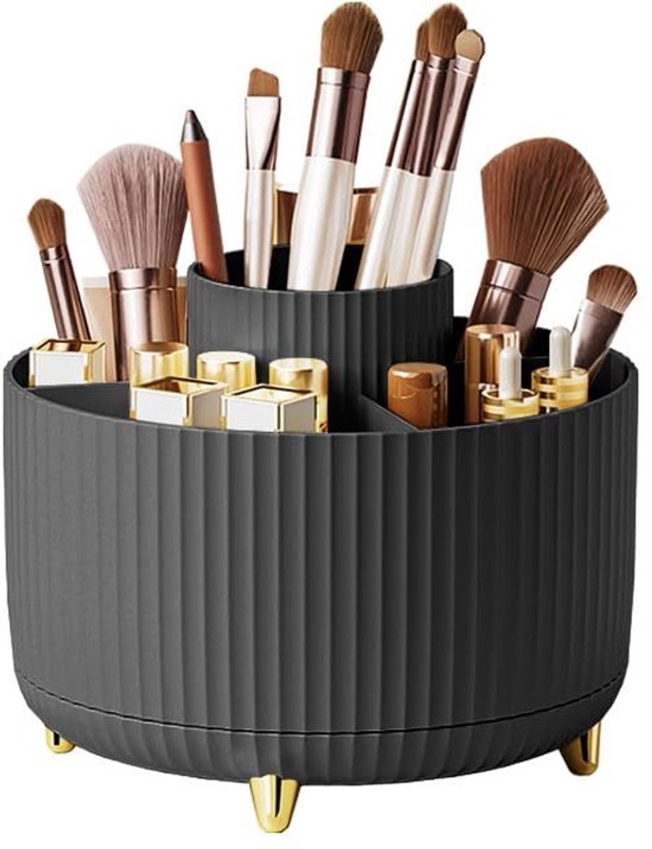 Make-up opberger, huidverzorgingsdoos organizer, make-up tafel organizer, make-up kwasten organizer, make-up organizer, roterend, badkamer organisatie, schoonheidsproducten, cosmetica, parfum - Zwart