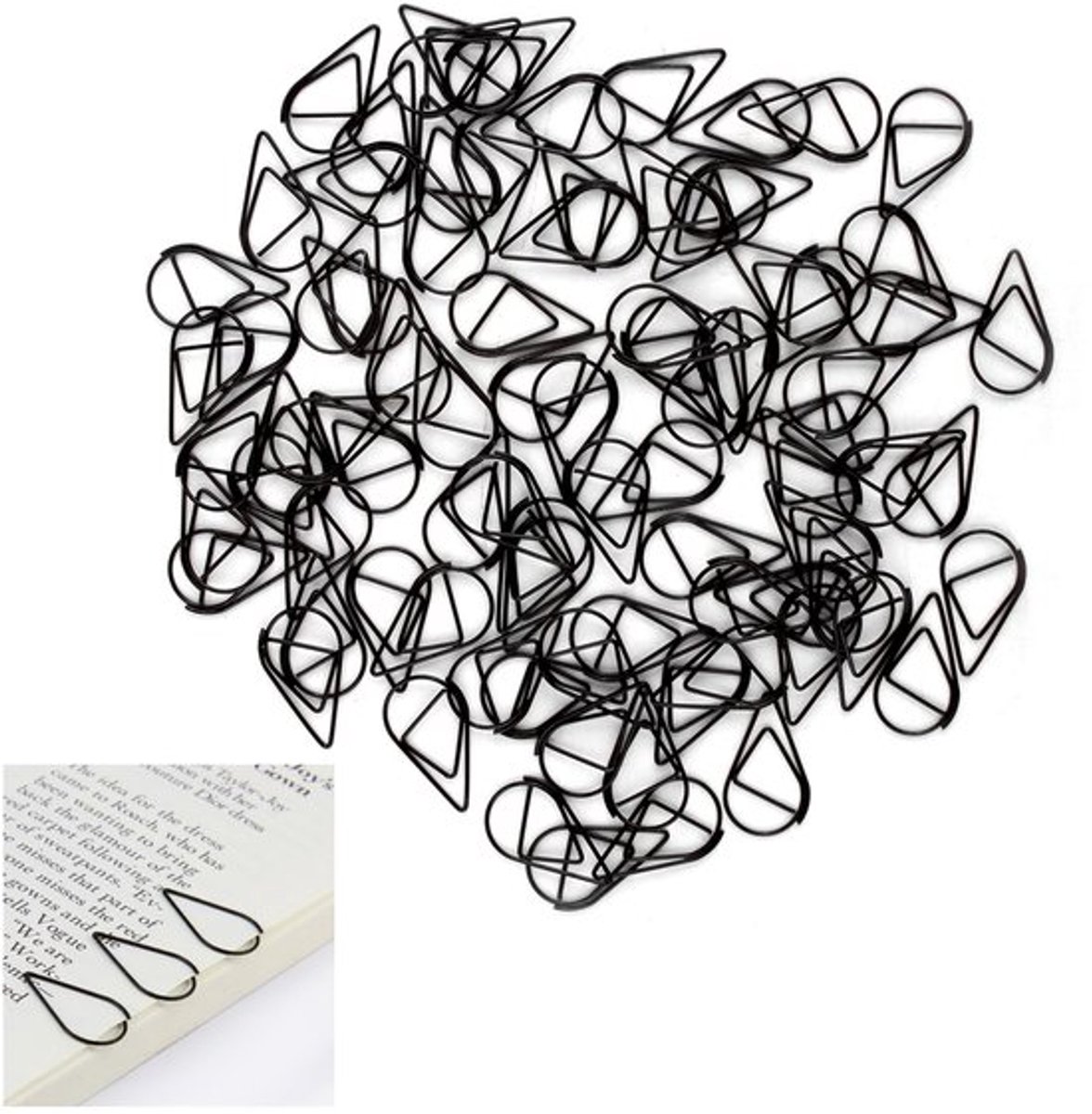 Verpakking van 200 Duurzame Paperclips, Waterdruppelvorm Paperclips, Robuuste Metalen Clips voor Documenten, Foto's en Decoraties, voor Kantoor, School en Thuis, Zwart