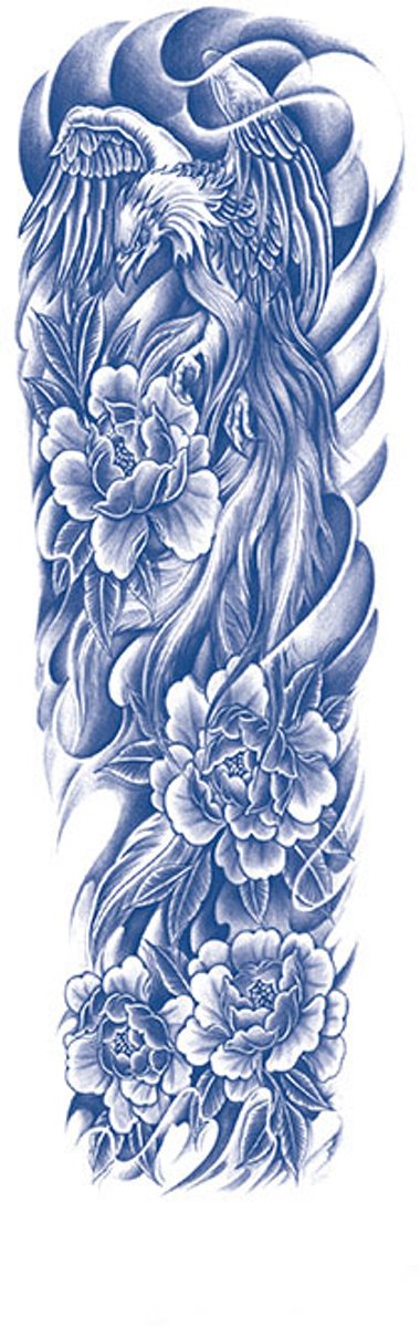 Tijdelijke sleeve tattoo bloemen phoenix abstract 2 weken