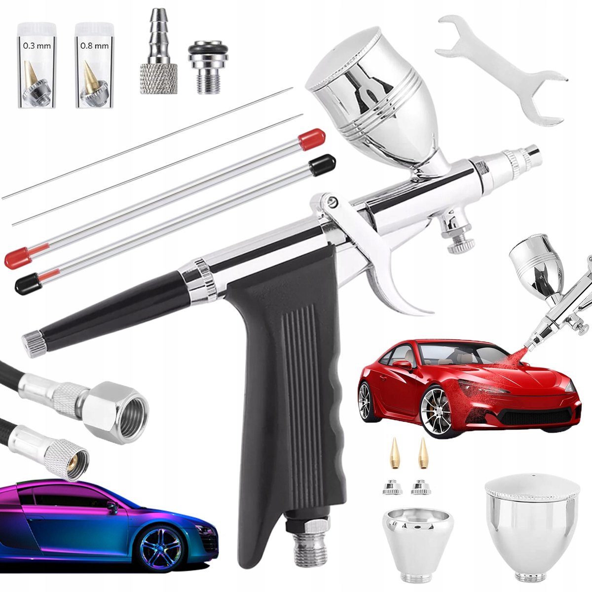 Professionele airbrushset met 3 sprays (0,3/0,5/0,8 mm)