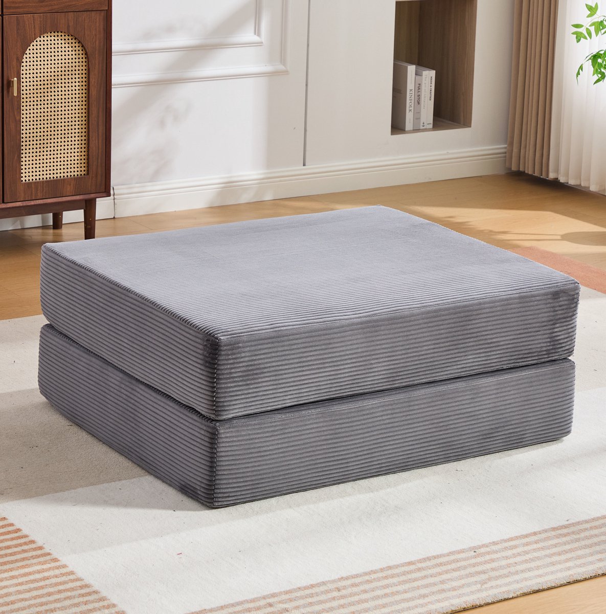 Hocker Opvouwbaar Uitklapbaar 109 X 95 X 43 Cm Ribstof Donkergrijs Voor Zitten En Logeren In De Woonkamer