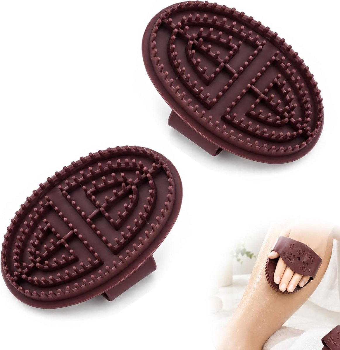 Massageborstel lichaam 2 stuks - ergonomisch bruin - voor ontspanning van het hele lichaam - ShopVlot