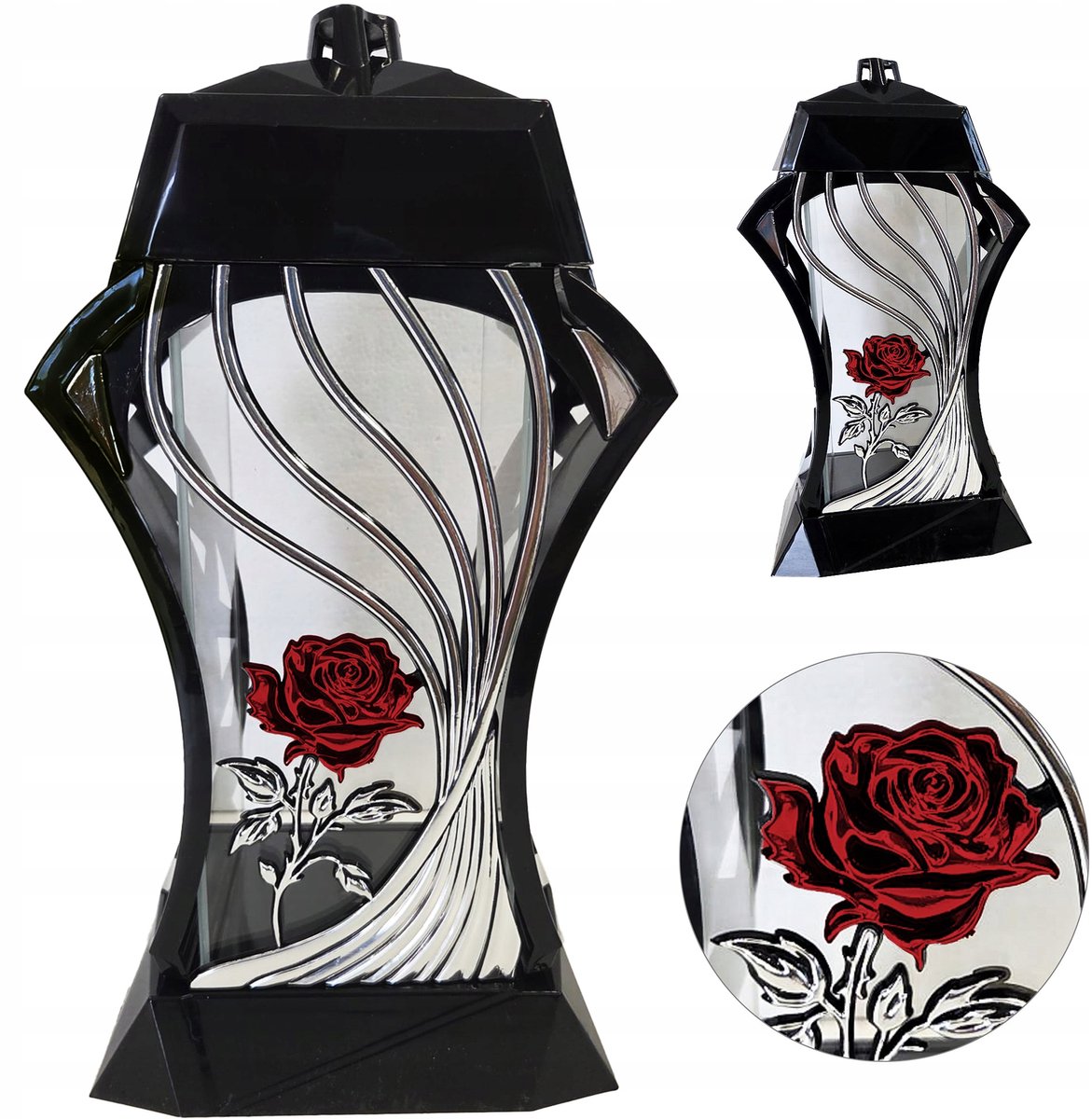 Grote Zwarte Graf Lantaarn 37 cm - Elegante Grafdecoratie