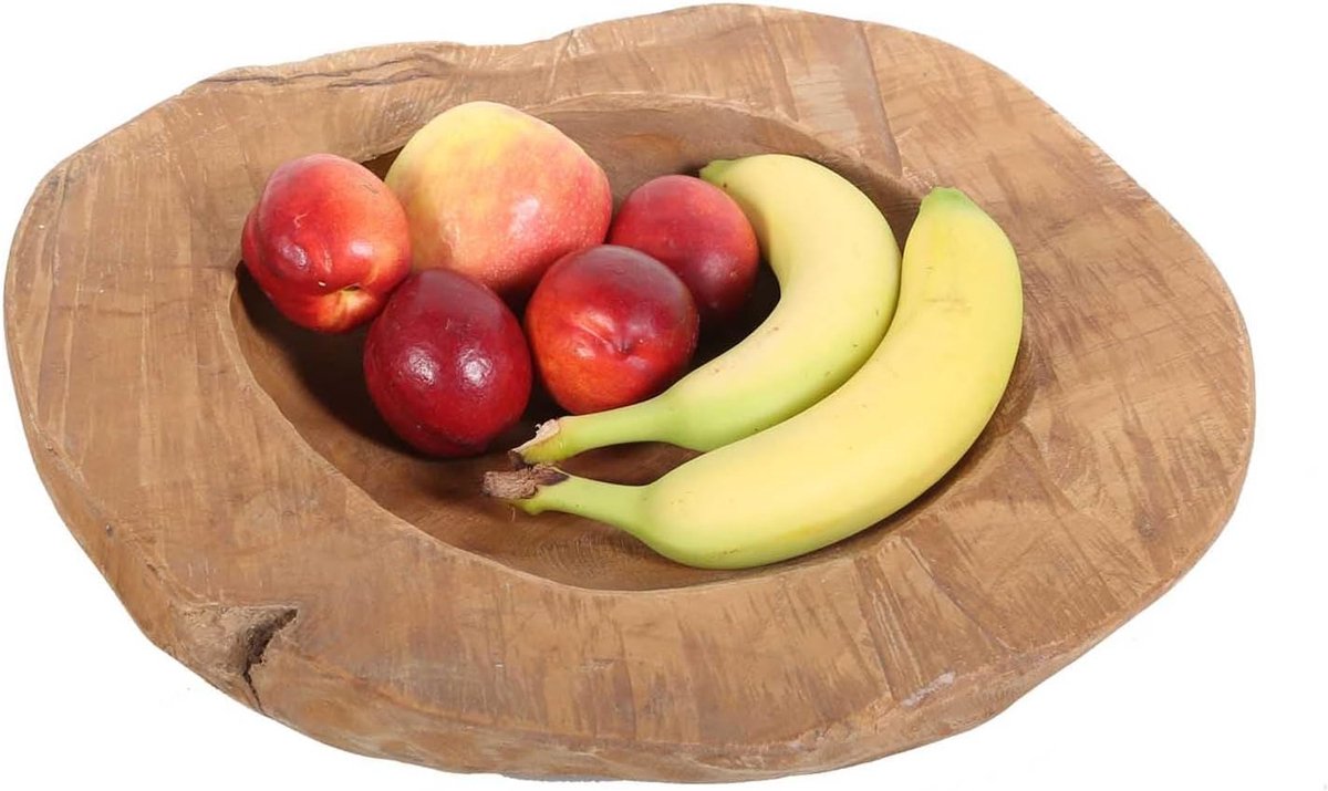 Moro Teakhouten Serveerschaal Diego 40Ø handgemaakt van massief teakhout wortelhouten schaal decoratieve schaal fruitschaal
