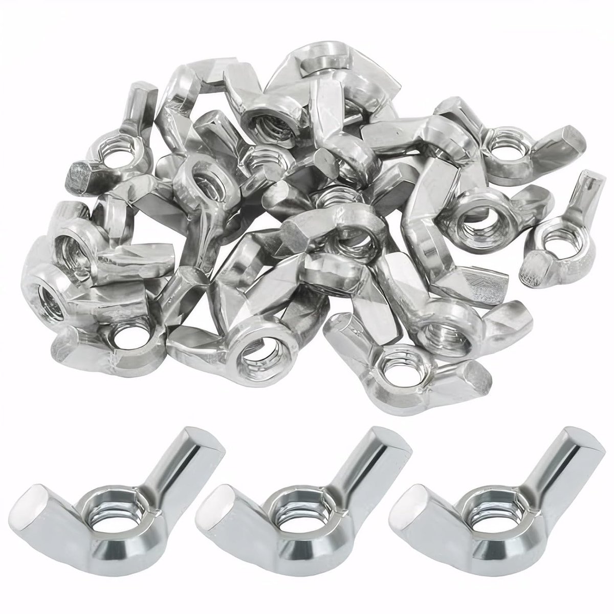 Vleugelmoeren M6, roestvrij stalen vleugelmoeren, roestvrij staal 304 handschroefmoeren, vleugelmoeren assortiment, metrische roestvrije vleugelmoer, voor uitrusting, meubels, decoratie