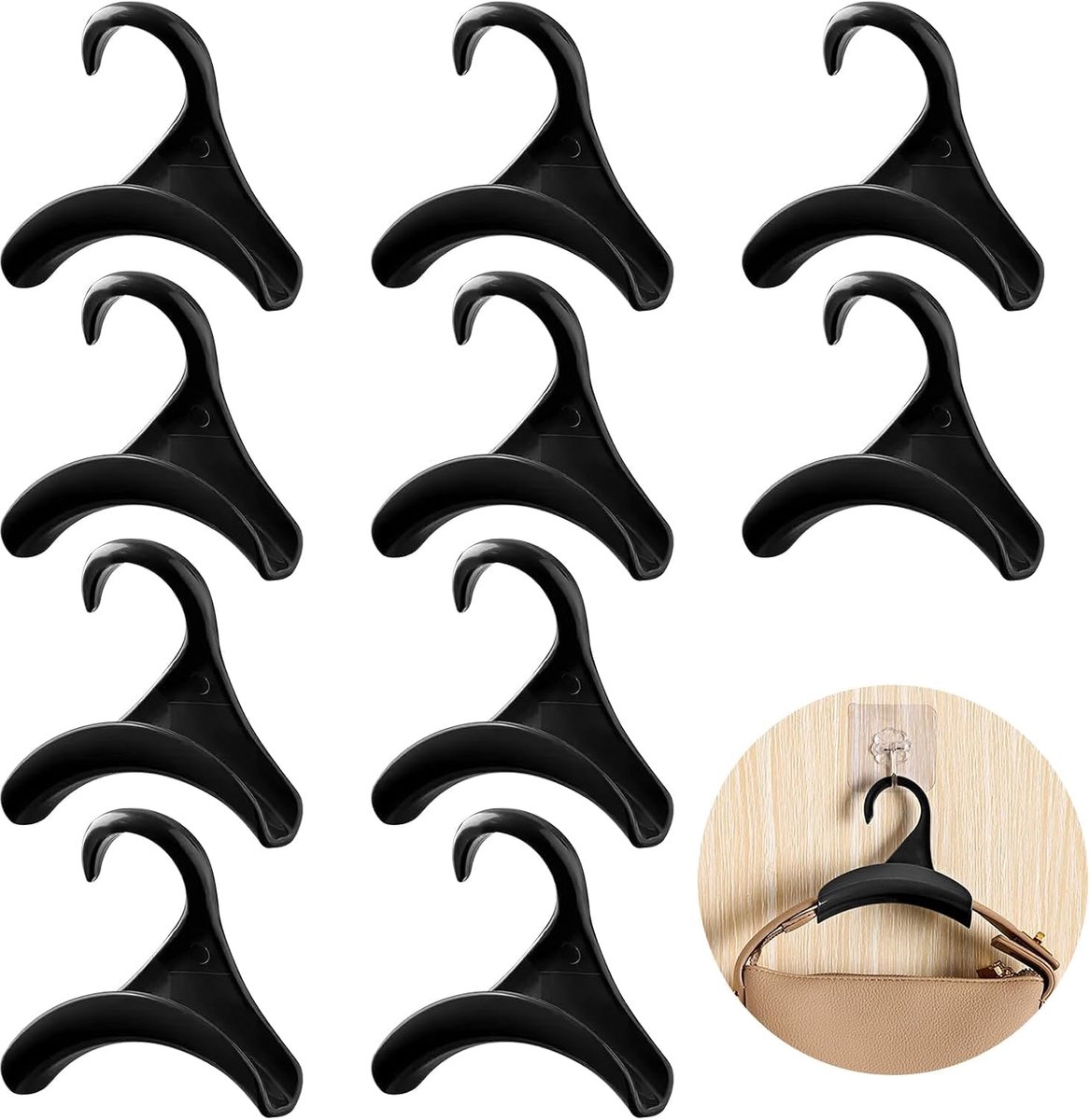Handtas/kledinghangers, haken, kast, 10 stuks, tashanger, tassen, opslag, PP-handtashouder voor het ophangen van rugzakken, schooltassen, riemen, sjaals