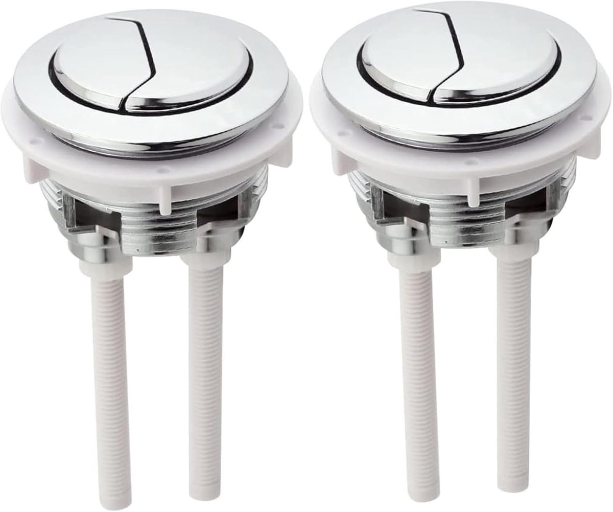drukknoppen, 2 stuks toiletspoelknop rondschrijven 48 mm standaard wc-knop pop-up dual flush drukknop zilveren toiletspoelknop accessoires