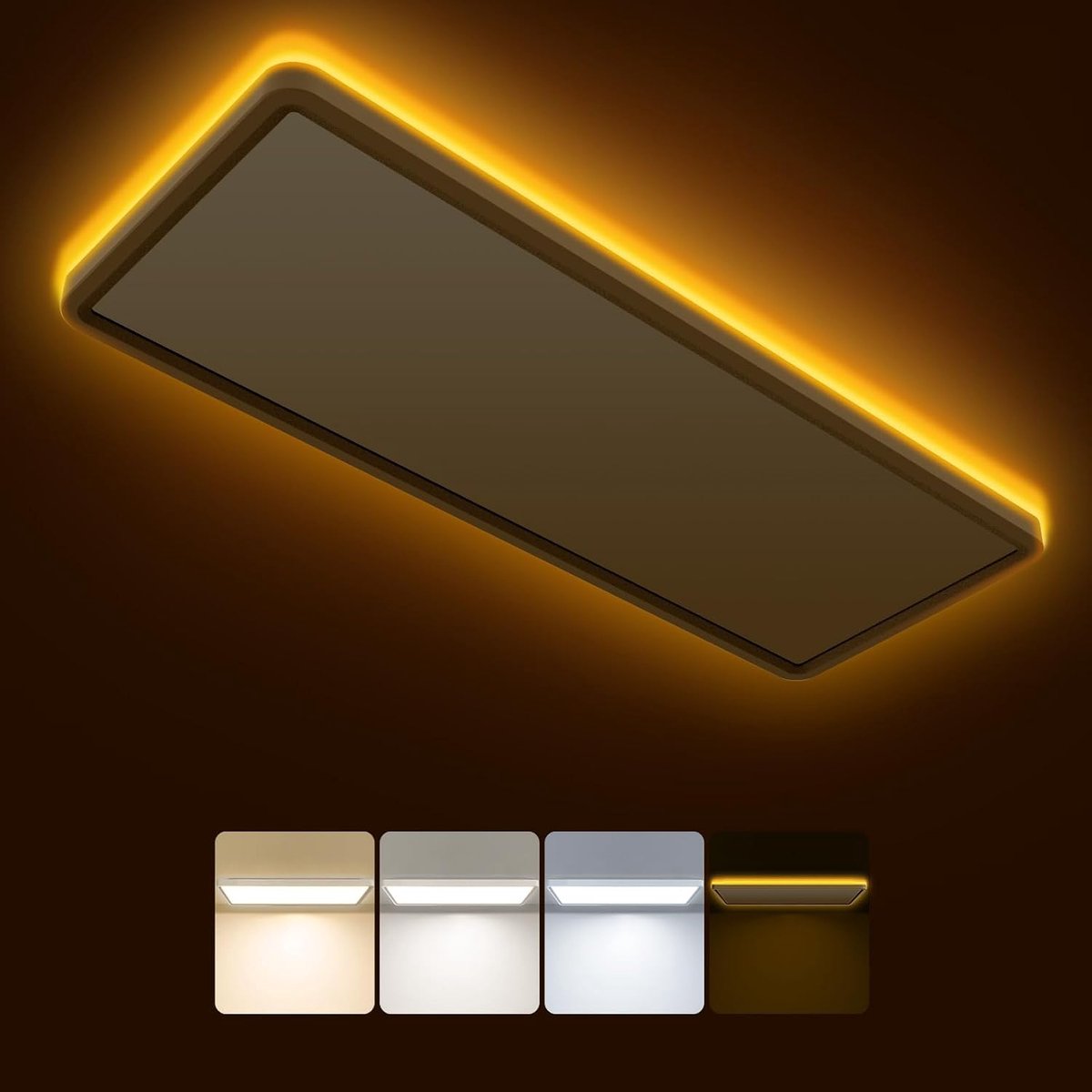 Slochi Led-plafondlamp, dimbaar, 32 W, 3000 lm, plafondlamp met afstandsbediening | Amber Nachtlampje, 1800 K, platte slaapkamerlamp voor slaapkamer, kinderkamer, badkamer, keuken, 58 x 22 x 3 cm, wit