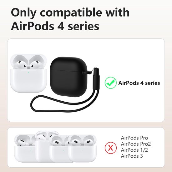 Hoes Compatibel met AirPods 4th Generation hoes (2024) met reinigingsset, Beschermend Siliconen hoesje voor Airpods 4, LED vooraan zichtbaar (zwart) — afbeelding 2