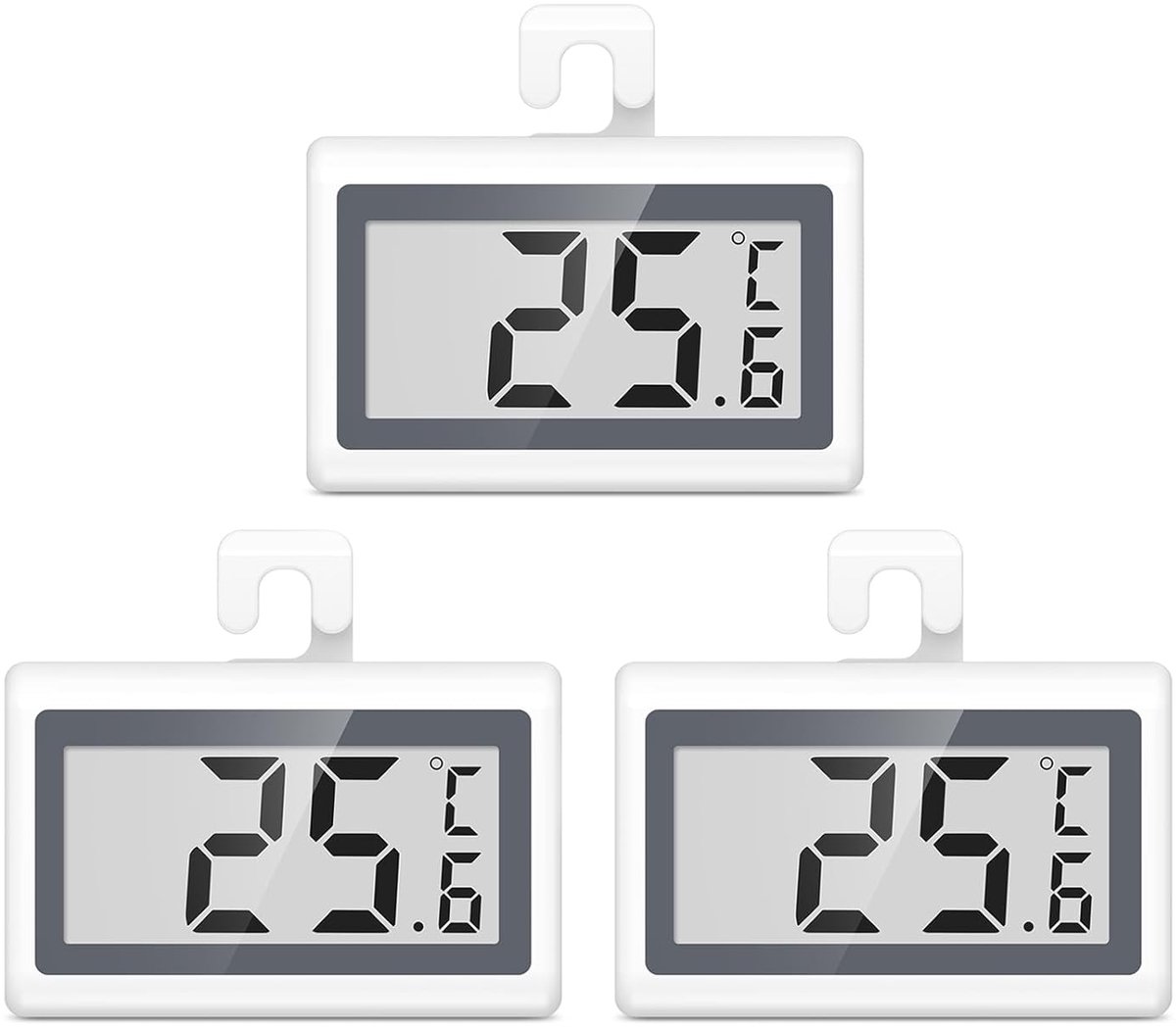 Digitale koelkastthermometer, 2 stuks diepvriesthermometer, met groot lcd-scherm, omschakeling in °C/°F, vorst-alarm, hanghaken, voor thuis, bars, restaurants - 3 stuks