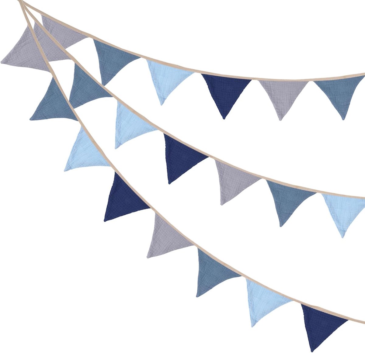 2 stuks wimpel, banner, vlaggen, set van 2, 10 stuks, dubbelzijdige katoenen vlaggen, slinger, driehoekige vlaggen voor verjaardagsfeest, kamerdecoratie, blauwe serie