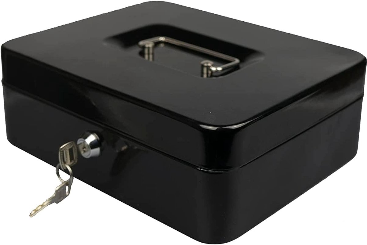 10" zwart staal Petty kassa geldhouder veiligheid safe met sleutel