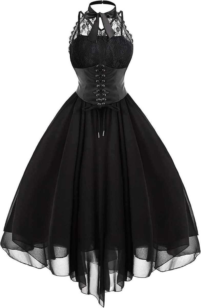 kinstell Mouwloze gothic korsetjurk voor dames, vintage, bloemenkant, cocktail, formele Halloween, punk, hippie jurken