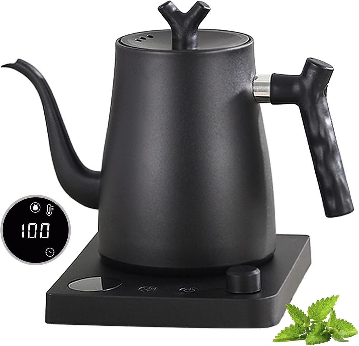 Waterkoker 1,0 L, 1000W 304 Roestvrij Staal, Mat Zwart | Temperatuurregeling 40-100°C, Warmhouden tot 36u (≤80°C), Beveiliging Droogkoken/Oververhitting, Automatische Uitschakeling
